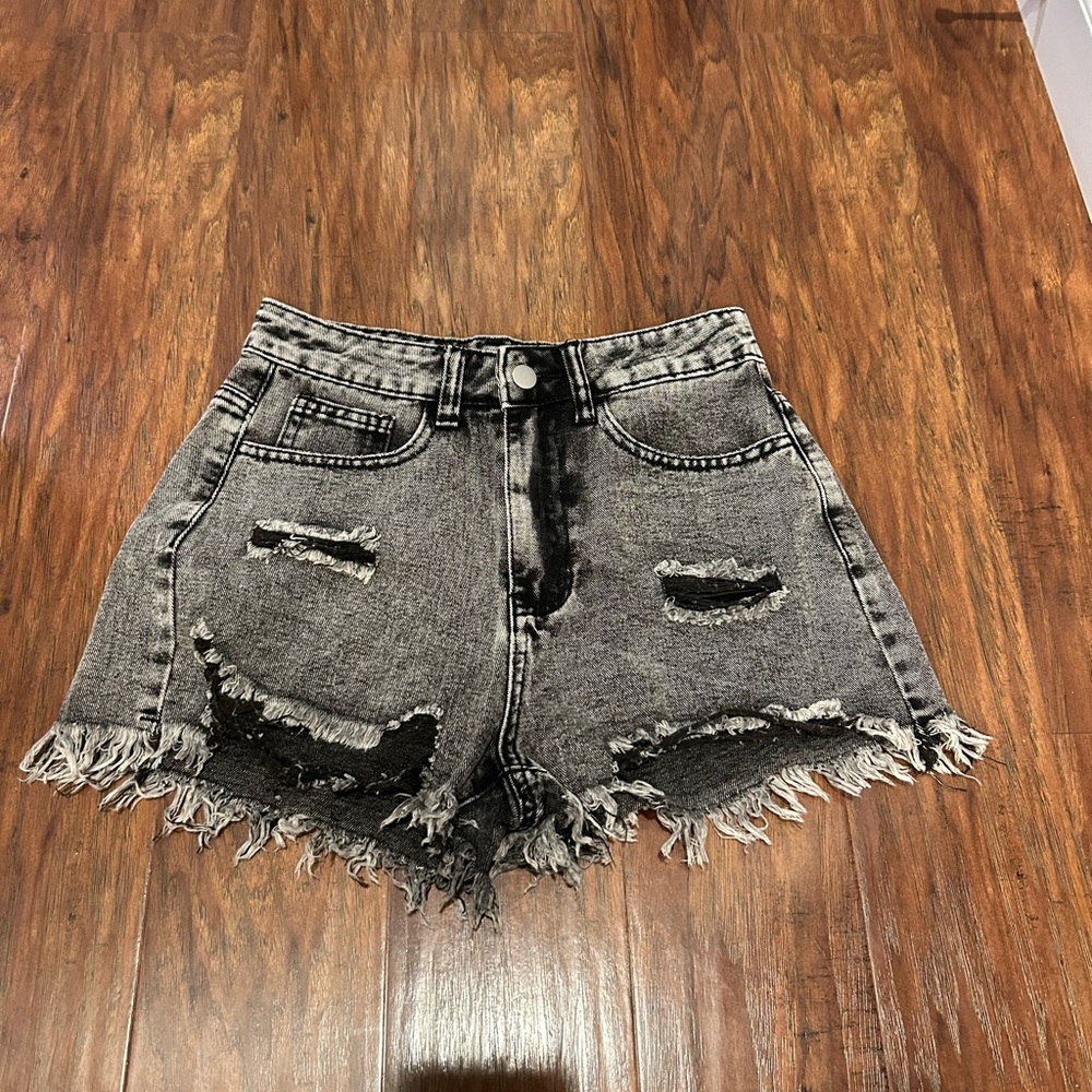 black jean ripped shorts